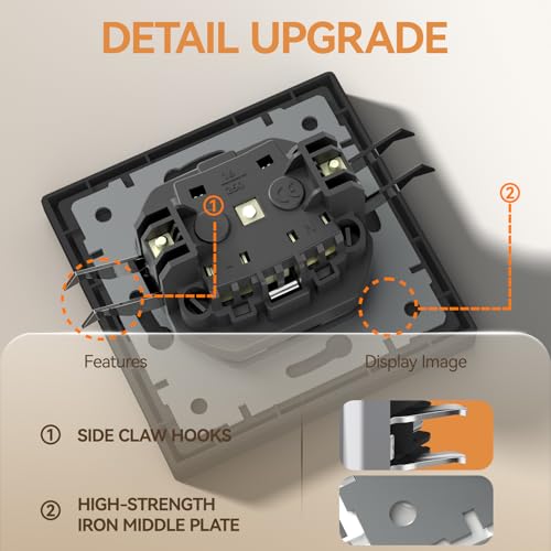 BSEED Socket with Claws, Matt Wall Socket, Flush-Mounted, EU Standard Built-in Socket, Easy Assembly, C Series, 1 Compartment, 80 mm, Black 1-gang