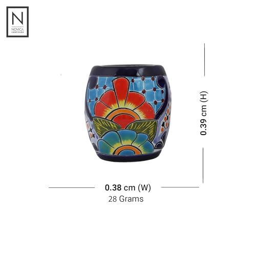 NOVICA Artisan Handmade Ceramic Juice Talavera from Mexico Multicolor Tableware Drinkware Tumbler Water Cocktail Hacienda 'Raining Flowers'(Pair)