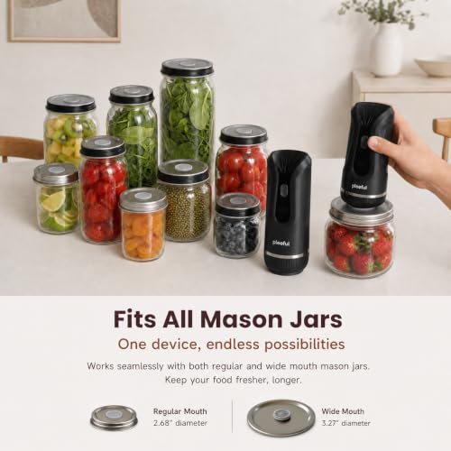 UnicornGlasgow Electric Mason Jar Vacuum Sealer Kit, Automatic Cordless Jar Sealer with 10 Lids, One-Touch Food Saver for Wide & Regular Mouth Jars, Homesteading & Meal Prep