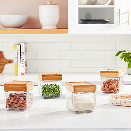 Anchor Hocking 1-Quart Stackable Jars with Bamboo Lids, Set of 4, Clear Glass - 1 Quart (Set of 4) Bamboo Lid