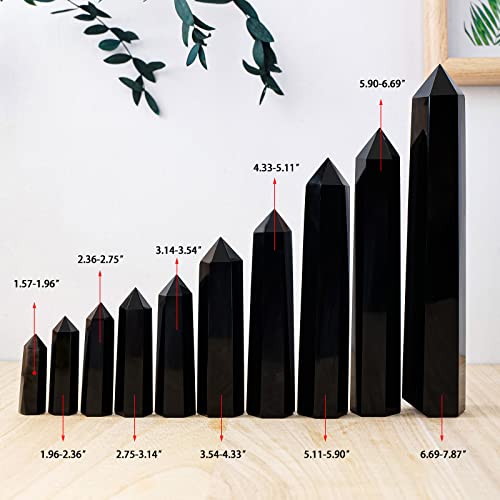 Apengshi Large Black Obsidian Crystal Tower Natural Healing Crystal Wand Single Pointed Stones Reiki Chakra Gemstone Therapy Home Decor Witchcraft Gift 5.11-5.9"