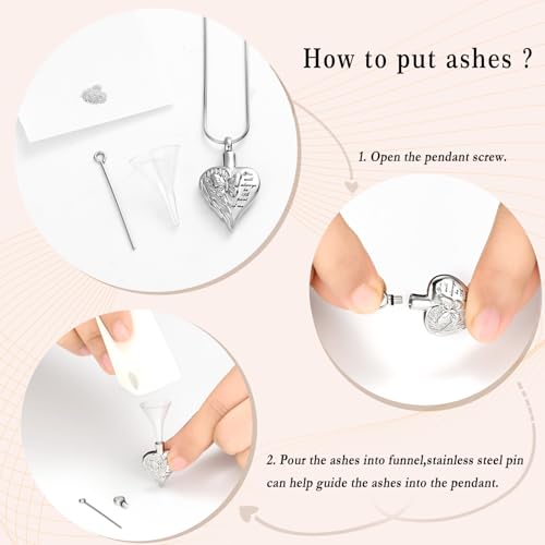 Minicremation Butterfly Heart Urn Necklace for Women Stainless Steel Wings Butterfly Cremation Jewelry w/Funnel Filler Keepsake Memorial Jewelry Gifts for Women Silver