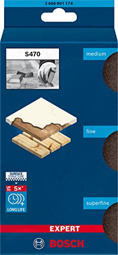 Bosch Professional 3 x Expert S470 Combi Blocks for Softwood, Sanding Sponge for Soft Wood, Paint on Wood, 69 x 97 x 26 mm, Medium / Fine / Super Fine, Hand Sanding Accessories Multicolor Mittel / Fein / Superfein