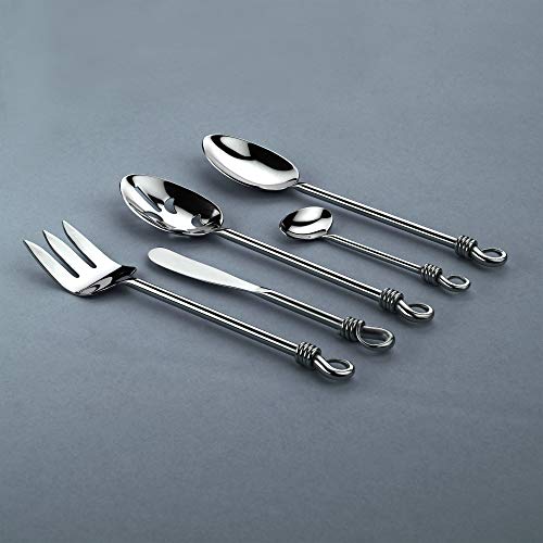 Gourmet Settings 5-Pieces Hostess Silverware Twist Collection Polished Metal Flatware Serving Set, Stainless Steel Kitchen Utensils Knife/Fork/Spoons (34-701) 5pc Hostess Set