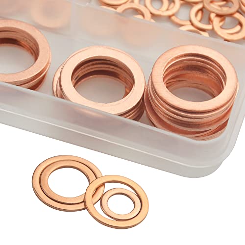 XINGYHENG copper flat sealing washers in assorted M5–M16 sizes, 300-piece organizer box