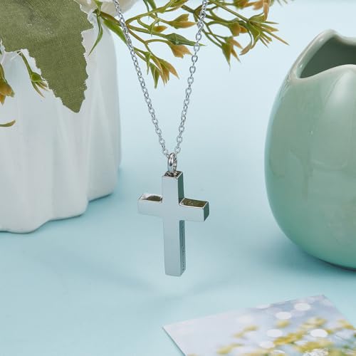 NICENEEDED Cremation Cross Necklace for Ashes, Cross Urns Locket Pendant, Sliver Ashes Holder Necklace Stainless Steel Memorial Jewelry Hanging Ornament - In loving memory