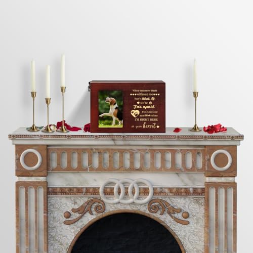 Pet Urns for Dog or Cat Ashes, Wooden Pet Cremation Urns with Photo Frame, Large Keepsake Memory Box Loss Pet Sympathy Remembrance Gift, 7.87" x 5.51" x 5.51" (Brown) Brown