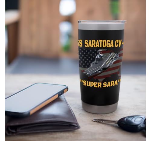 Aircraft Carrier USS Saratoga CV-60 Veterans Day Fathers Day Stainless Steel Insulated Tumbler Black 20 Ounces