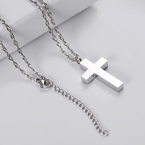 Cremation Cross Necklace for Ashes, Blank Cross Urns Locket Pendant Ashes Holder Stainless Steel Memorial Jewelry Silver