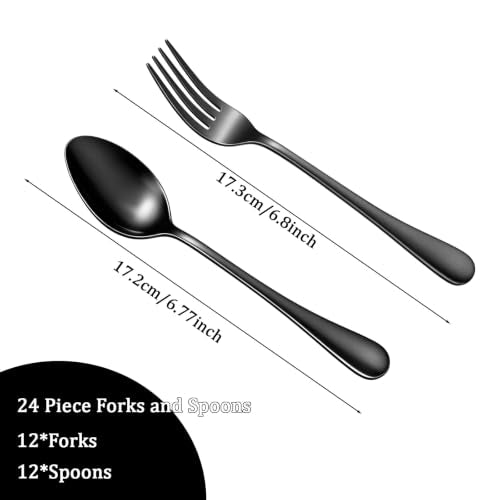 24-piece black stainless steel serving spoons and forks set by Anboliwb, featuring modern black finish and durable design.