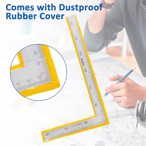 Angle Ruler Siumir Stainless Steel L Shape Ruler 150 x 300 mm 90 Degree Right Angle Ruler Double Scale for Carpenters, Architects and Engineers