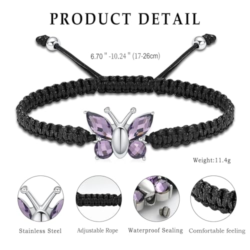 Butterfly Urn Bracelet for Ashes Braided Rope Adjustable Cremation Jewelry for Ashes for Dog Cat Keepsake Bangle Mini Funeral for Woman Men C