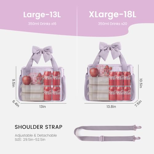 LOVEVOOK Insulated Lunch Box for Women,Adult Lunch Cooler Tote Bag with Bow Navy Blue Large-13L