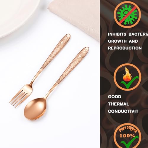 99.99% Pure Copper Utensils, Copper Flatware with Chinese Beautiful Meaning, Suitable for Kitchen, Home, Wedding, Party, Dishwasher Safe (2 Type) Set 2