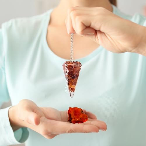 Anaya Agate Carnelian Pendulum - Certified Orgone Dowsing Crystal & Healing Gemstone Pendulum for Divination, Meditation, Chakra Balancing & Crystal Grid - Natural Gemstone Pendulum with Chain #26 Red Carnelian