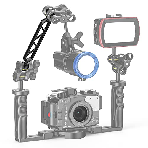 Seafrogs Aluminum Alloy Underwater Extension Arm, 1" Ball to YS Head Adapter, Carbon Fiber Dual Ball Arm for Strobe, Video Light, Diving Tray (8inch-4PCS)