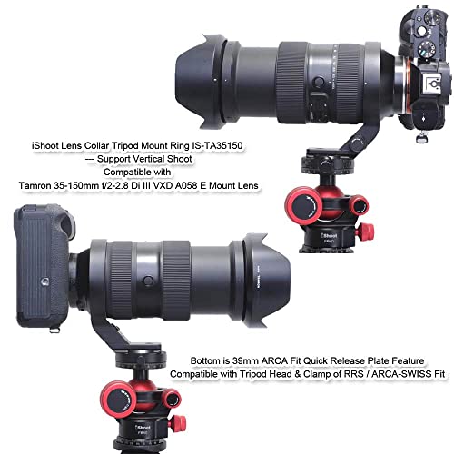 iShoot Metal Lens Collar Tripod Mount Ring Compatible with Tamron 35-150mm f/2-2.8 Di III VXD A058 E Mount, Lens Support Holder Bracket Bottom is Arca-Swiss Fit Quick Release Plate Dovetail Groove