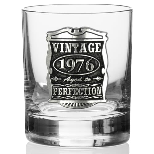 English Pewter Company Vintage Years 1976 50th Birthday or Anniversary Old Fashioned Whisky Rocks Glass Tumbler - Unique Gift Idea For Men [VIN003]