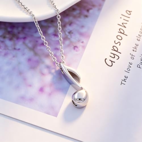 SIYUU Music Note Memorial Urn Pendant Ash Keepsake Necklace Stainless Steel Music Instrument Cremation Jewelry Silver
