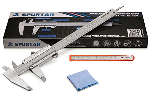 Spurtar Vernier Caliper 150 mm, Calliper Analogue 0.02 mm / 0.001 Inch | Accuracy calliper analogue with locking screw for household and industrial measurement mm/inch double scale
