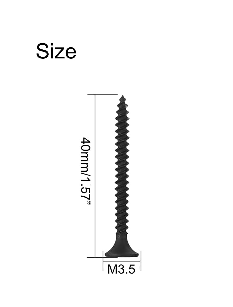 [Australia - AusPower] - M3.5 x 40mm Black Self Tapping Drywall Screws, Carbon Steel Wood Screws, Coarse Thread Phillips Flat Head Screws for Wood, Cabinet, Furniture, 200PCS M3.5 x 40mm 