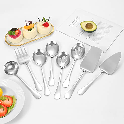 Stainless Steel Serving Utensils,8 Pcs Serving Set with Serving Spoons,Serving Fork,Soup Ladle,Lasagna Server,Pie Server,Polished Serving Utensil Set for Buffet Parties Home,Dishwasher Safe Silver 8 Pcs
