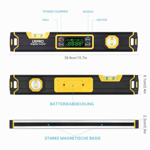 Inclinometer, Digital Torpedo Level and Protractor Neodymium V-Groove Magnets Bright LCD Display Smart Level IP54 Dust/Waterproof