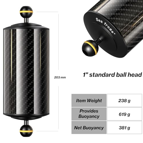 Sea frogs Carbon Fiber Float Arm D80mm, 8'', Buoyancy Provided 600g D80mm, 8'' Carbon Fiber Float Arm