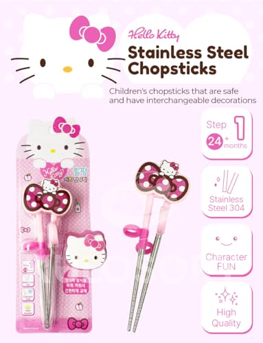 KULOSORY Kitty Change Stainless Steel Training Chopsticks for Right Hand, 1 step (Made in Korea), Small, Pink, HK6126