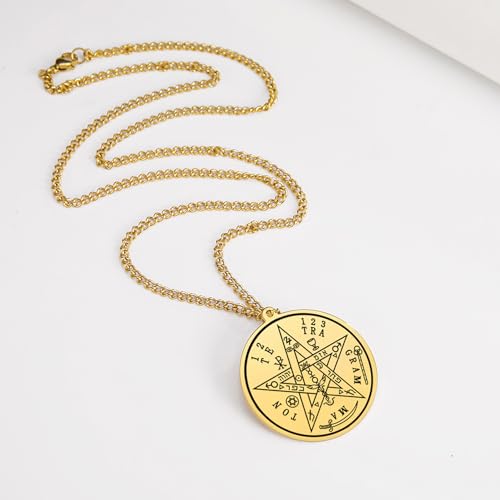 Tetragrammaton Pentagram Necklace for Men Women Tetragrammaton Keychain Pentagram Protection Amulet Pagan Wicca Jewelry gold