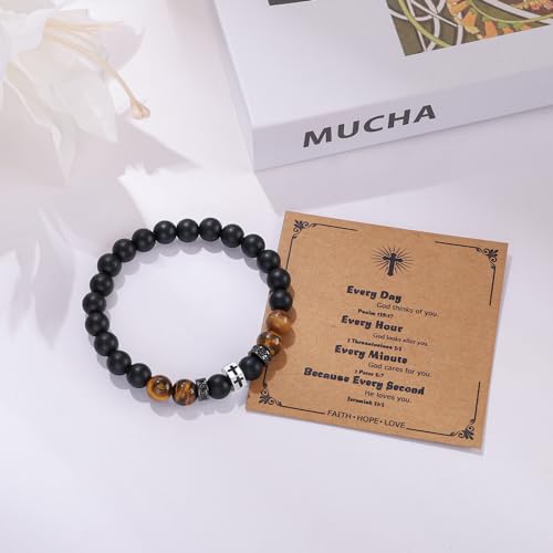 QWNHONEY Cross Bracelet for Men Son Brother Boyfriend Father Dad Husband Father's Day Birthday Christian Religious Faith Graduation Anniversary Christmas Jewelry Gift for Man Be Strong Be Brave Be Fearless