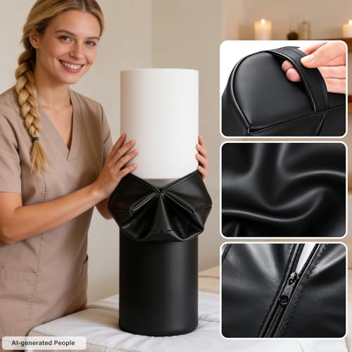 Upgraded Large Massage Bolsters for Under Legs, 24x8x4 in Half Moon Pillow Large Black - 24x8x4 in - Pu Leather