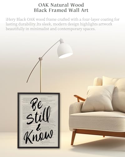 iHery 12x16in Psalm 46:10 Be Still and Know Framed Christian Wall Art Black Framed Be Still 16"L x 12"W