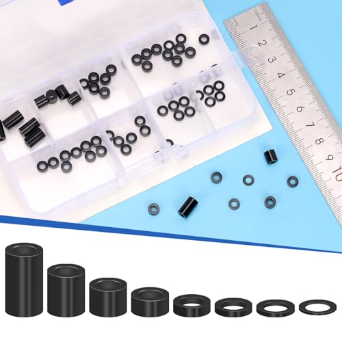 Glarks 65pcs 3.1mm ID x 6mm OD x 0.5-10mm L Aluminum Spacers, Black 8 Sizes Metal Spacer, Aluminum Round Plain Finish Spacer Screw Standoff for Drone FPV Quadcopter Racing RC Multirotors Parts DIY