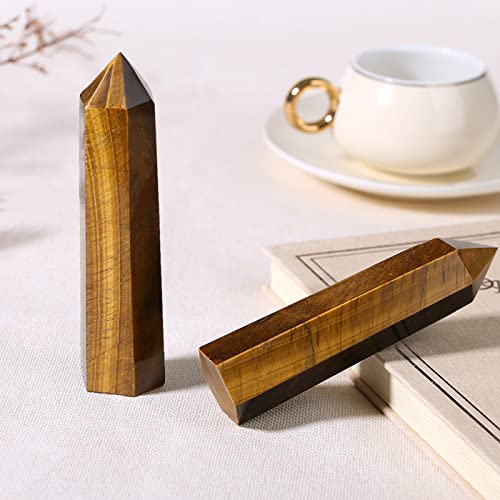 ZHIYUXI 3.7-4" Tigers Eye Crystals Wands Healing Crystal Tower F # Tiger's Eye