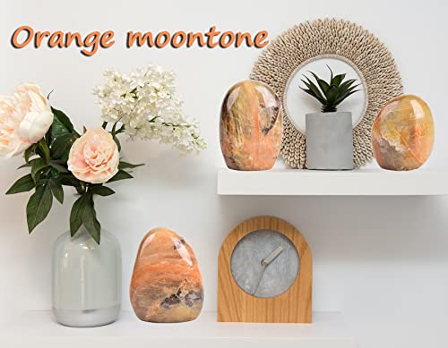 AMOYSTONE Peach Moonstone Ornament Polished Crystal Tower Slab Orange Healing Reiki Home Decor, Single Irregular 1~1.4 LBS,Student Mineral Specimen Orange Moonstone