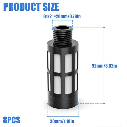 Pneumatic Silencer G 1/2 Pack of 8 | Compressed air silencer plastic air compressor exhaust industrial quality (G1/2) G1/2