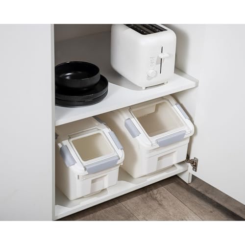 HANAMYA 10 Liter / 20 lbs Rice Storage Container with Measuring Cup, BPA free, For Rice | Grain | Pet Food | Flour, 2 count, White 20 lb, 2 Count
