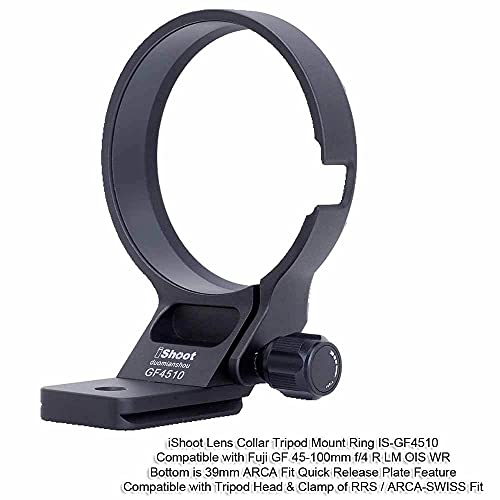 CNC Machined Lens Collar Tripod Mount Ring Compatible with Fujifilm Fuji GF 45-100mm f/4 R LM OIS WR, Lens Support Holder Bracket Bottom is Arca-Swiss Fit Quick Release Plate for Arca Clamp
