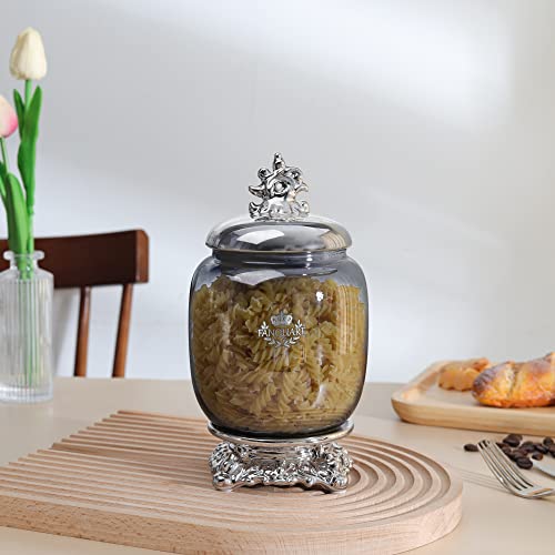 fanquare 35oz Modern Ceramic Cookie Jar with Silver Airtight Lid and Base