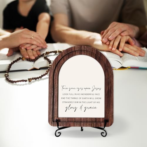 Inspirational Christian Office Desk Decor,Turn Your Eyes Upon Jesus Wooden Sign,Bible Verse Wooden Plaque Signs for Home Office Table Shelf Decor turn your eyes upon jesus