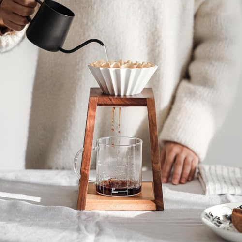 watchget Pour Over Coffee Station Coffee Dripper Stand Wooden Drip Station Pour Over Coffee Maker Stand Filter Holder