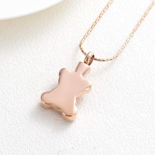 Cremation Jewelry Urn Necklaces for Ashes - Stainless Steel Teddy Bear Pendant Keepsake Memorial Pet Ashes Holder Rose Gold