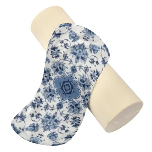Kigai Cervical Pillow for Neck Pain Relief Memory Foam Pillow with Removable & Washable Cover Cylinder Round Neck Pillow Bolster Pillow for Legs, Bed, Neak, Back, Blue and White Pattern