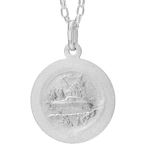 Alexander Castle Reversible 925 Sterling Silver St Christopher Pendant Necklace - 22mm with 18" Sterling Silver Chain & Jewellery Gift Box