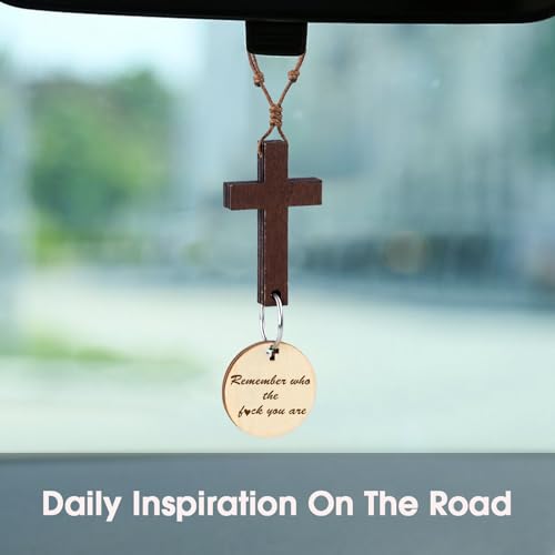 Cross for Car Mirror Hanging, Dont Let The Hard Days Win Mirror Charm, Inspirational Gifts for Women Men (Remenber Who the F You are) Remenber Who the F You Are