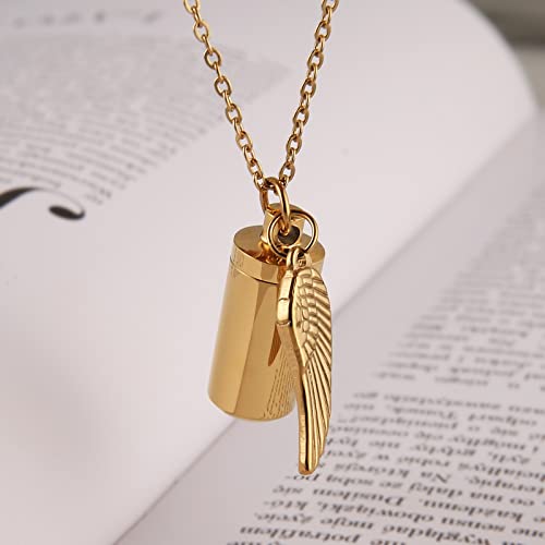 STWTR Stainless Steel Cylindrical Souvenir Capsule Pill Pendant Necklace, Cremated Ashes Pill Container Necklace Gold-A