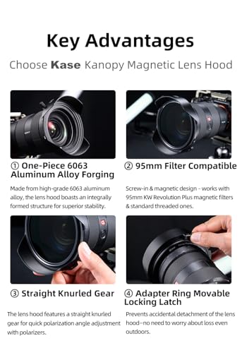 Kase Kanopy Magnetic Metal Lens Hood for Revolution/Revolution Plus 95mm Filters (Hood + 82mm Adapter) Hood + 82mm Adapter