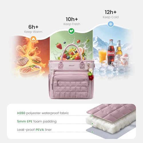 LOVEVOOK Insulated Lunch Box for Women,X Large Adult Lunch Cooler Bag Women Dark Pink with Light Pink X Large —18L