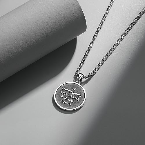 FANCIME St Christopher St Michael Necklace for Men Women 925 Sterling Silver St Christopher St Michael Pendant Necklace Fine Jewelry Gifts For Men Women, With Strong Stainless Steel Box Chain 24 Inch